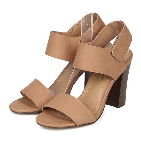 Breckelles Shoes - Breckelle’s  Open Toe Velcro Slingback Chunky Heel